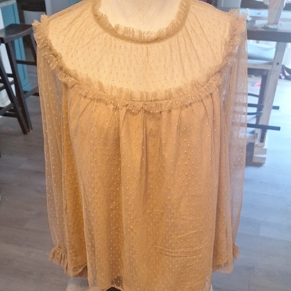 J. Crew Sheer Ruffle Blouse - Gold - Picture 1 of 8